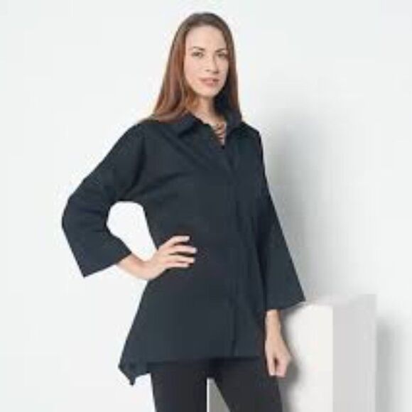 Truth + Style White Dolman Woven Sleeve Shirt w/Shark Bite Hem White/XS NWOT - Picture 15 of 15